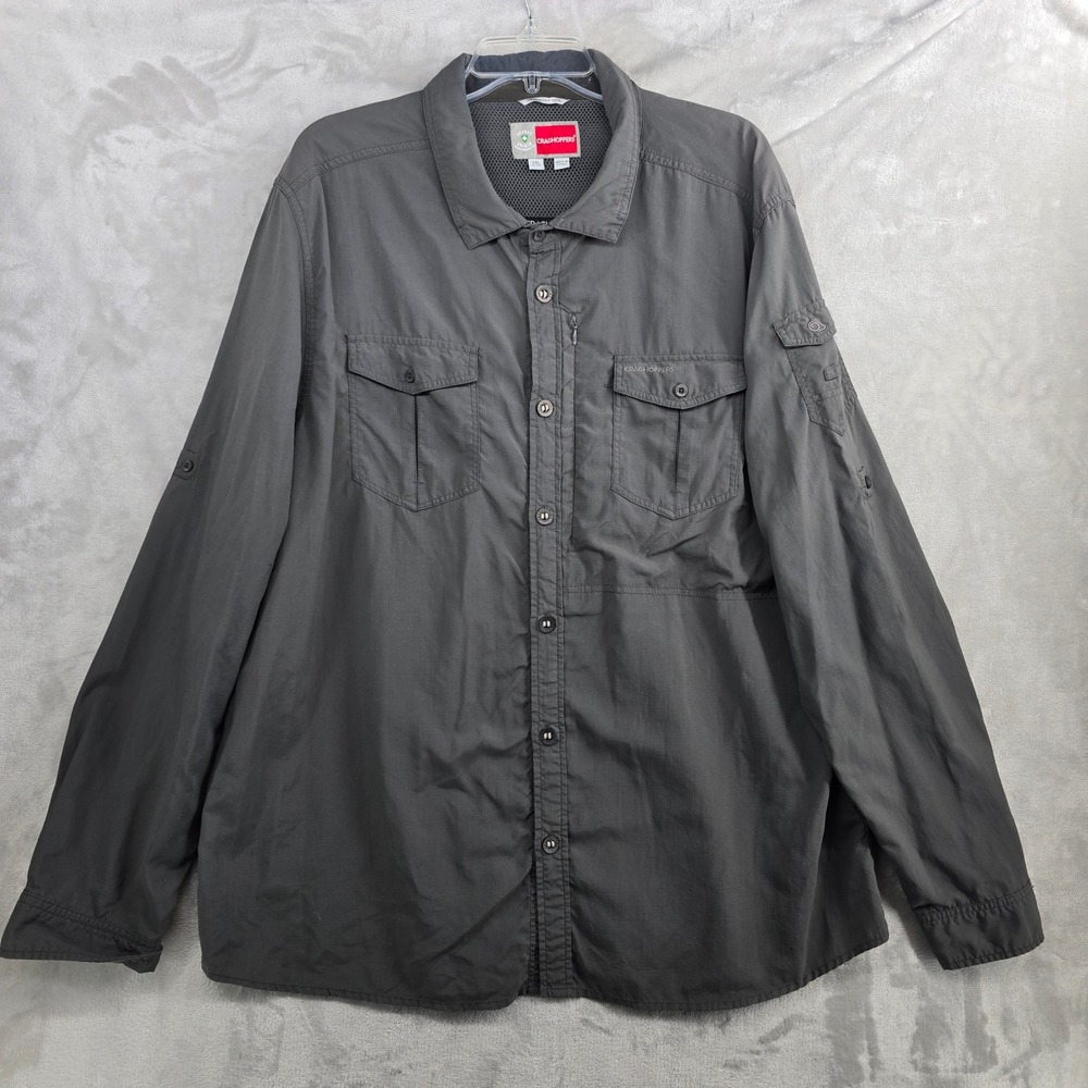Craghoppers Mens XXL Insect Shield Repellent Shirt Long Sleeve Gray National Geo